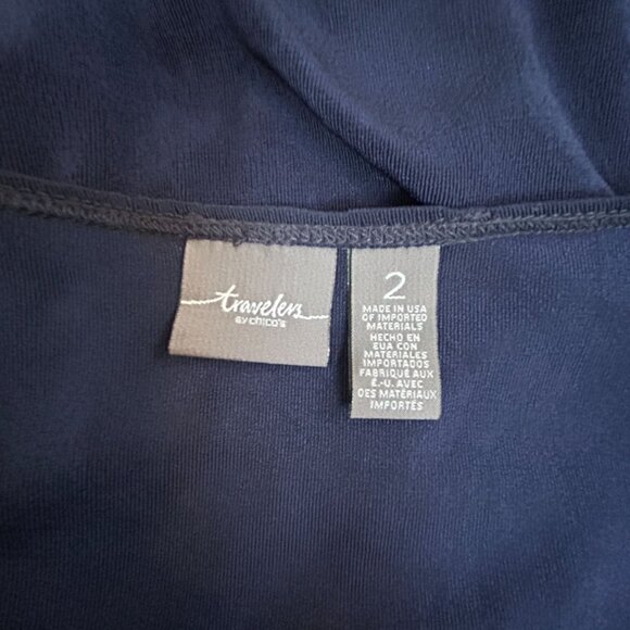 Chico's Travelers Womens Navy Blue 3/4 Sleeve Tunic Top Leaf Print Hem Size 2 - Picture 3 of 8